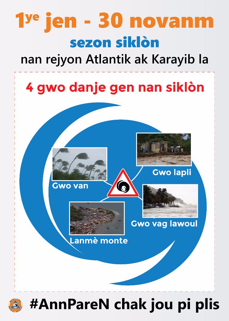 MCHaiti's tweet photo. Soti 1ye jen rive 30 novanm se #SezonSiklòn nan rejyon Atlantik ak Karayib la ki ka pote gwo danje tankou gwo van, gwo lapli, lanmè monte https://t.co/nVKFs5ZKge