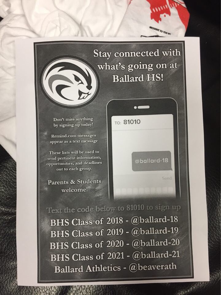 Keep up with Ballard information! Text the number and sign up for your class to stay informed!