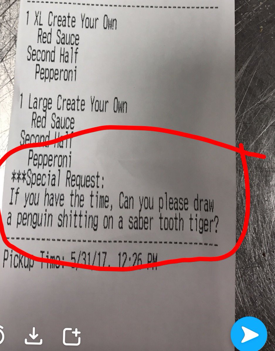 Pgh_Slice's tweet photo. This was a web order sent yesterday & being shared on Facebook @Pgh_Slice #letsgopens #sliceonbroadway #pittsburghpizza #pooponpredators 😂 https://t.co/rrfurWAJUV