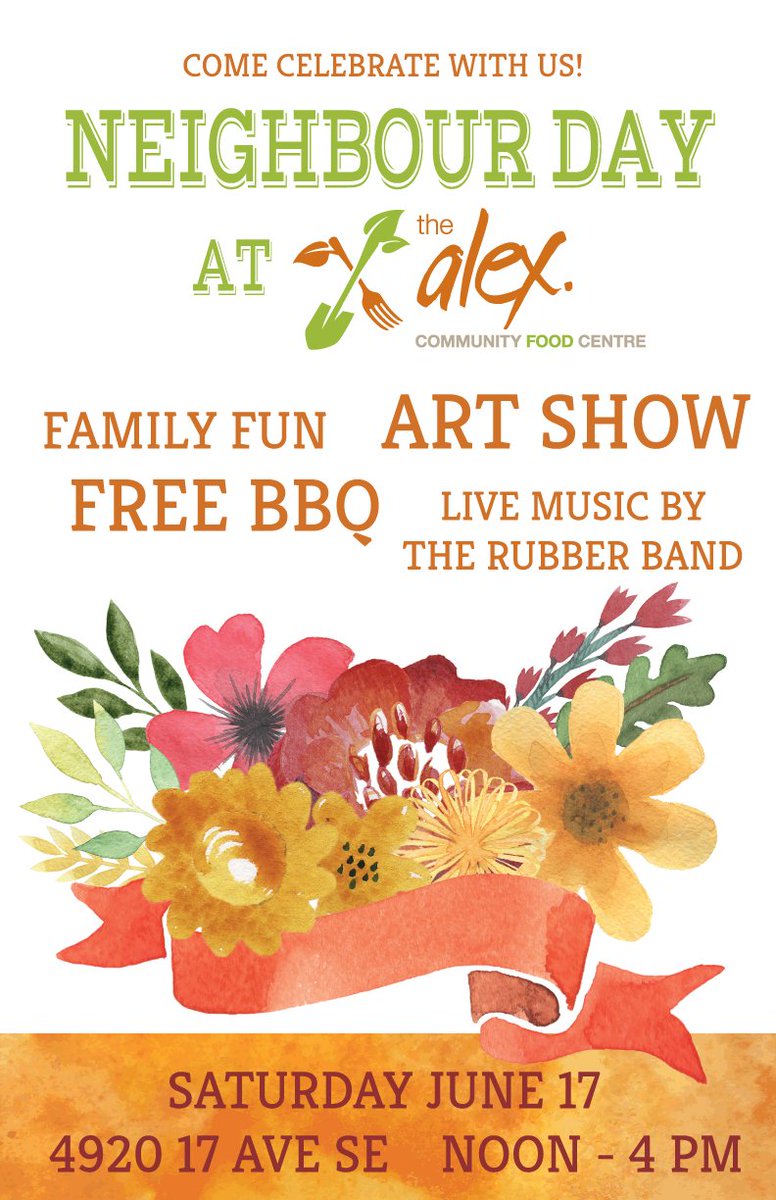 Neighbour Day is June 17! Join us at <a href="/goodfoodyyc/">The Alex Community Food Centre</a> for a free BBQ, music &amp; art! Check out our garden &amp; learn more about our programs.