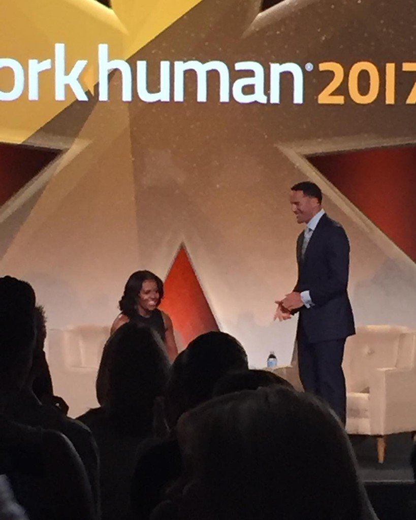 vickisalemi's tweet photo. Michelle Obama takes the stage!!! #classact #workhuman2017 #workhuman https://t.co/Y8xuwUYGme https://t.co/oYCwXRDJZK
