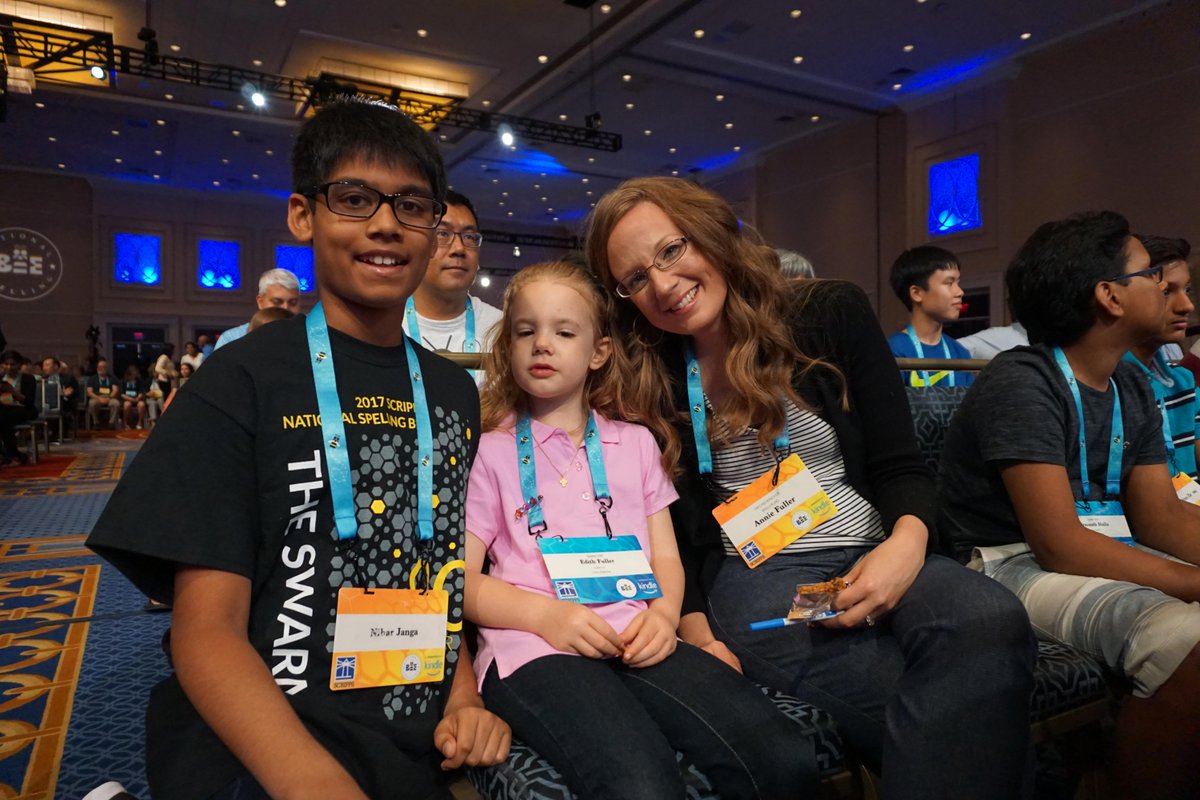 HPMEducation's tweet photo. #EdithFuller #Speller290, the youngest-ever @ScrippsBee participant, meets our own #NiharJanga, the youngest champion. #BeeDreams come true! https://t.co/lOQcmaMoE5