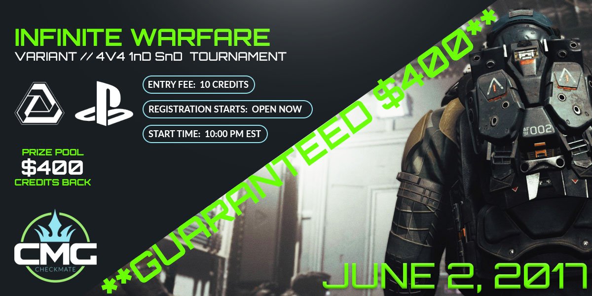CMG_Esports's tweet image. 4v4 $400 Guaranteed #IW VARIANT

40 Credit #GIVEAWAY!

1) Retweet 
2) Follow 
3) Tag A Friend

Winner Announced 12pm EST!