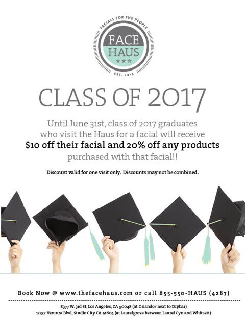 Treat that 2017 graduation face with a facial! #graduation #grads #classof2017 #2017 #losangeles  #westhollywood #facials #gradgift #skin