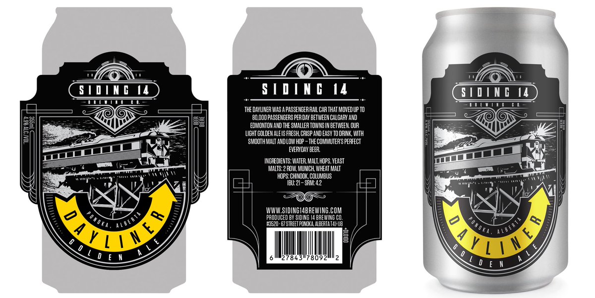 Siding14Brewing's tweet photo. 5175 litres of Dayliner Golden Ale in the fermenters. What it will look like on store shelves. #allaboardforbeer https://t.co/0gquJbC24P