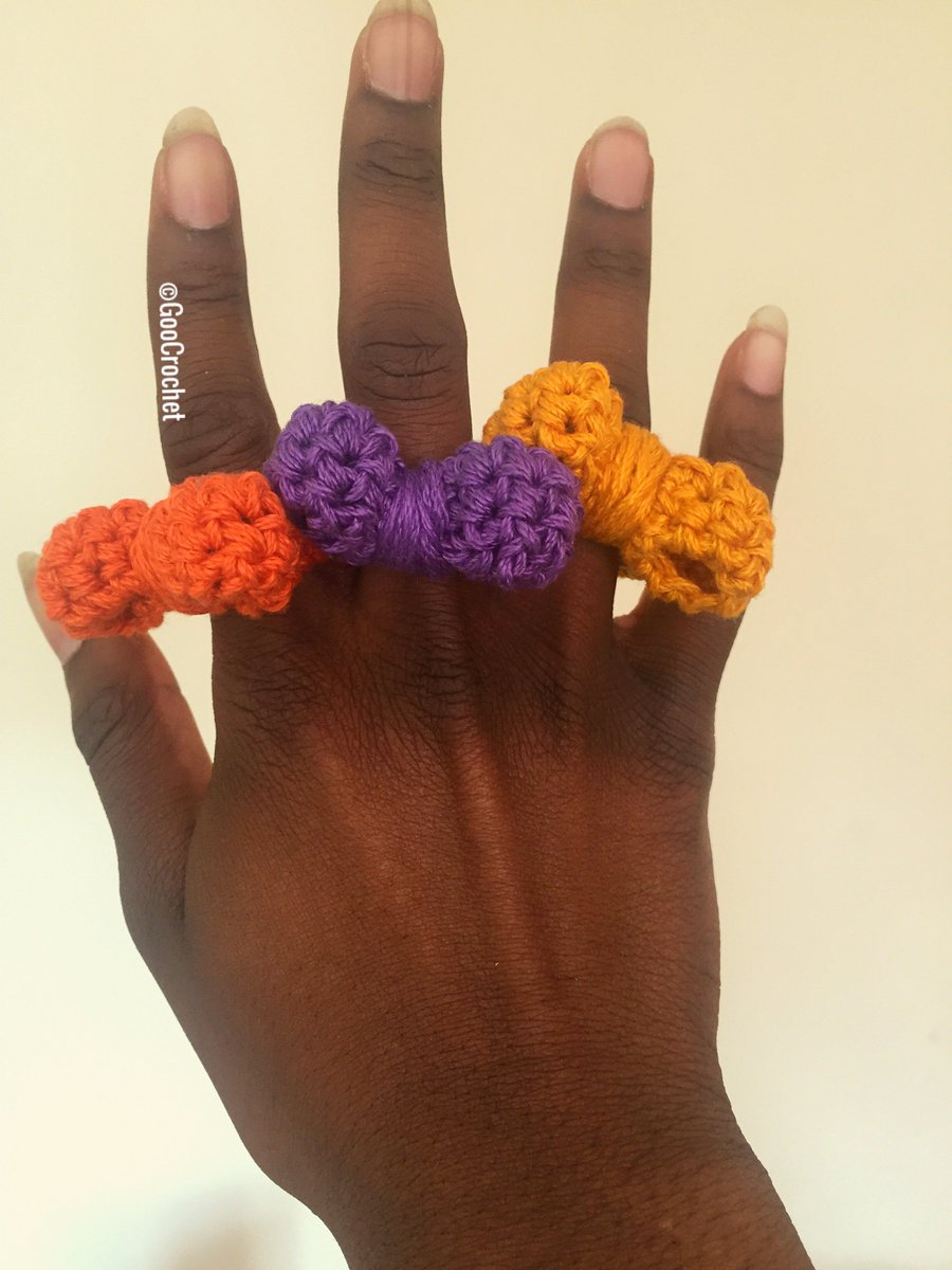 goocrochet's tweet photo. Done with exams now! Got down to making myself some nice #Crochet #rings for myself #jewellery #orange #purple #yellow #pretty #craft #bows https://t.co/mGvRqy50bw