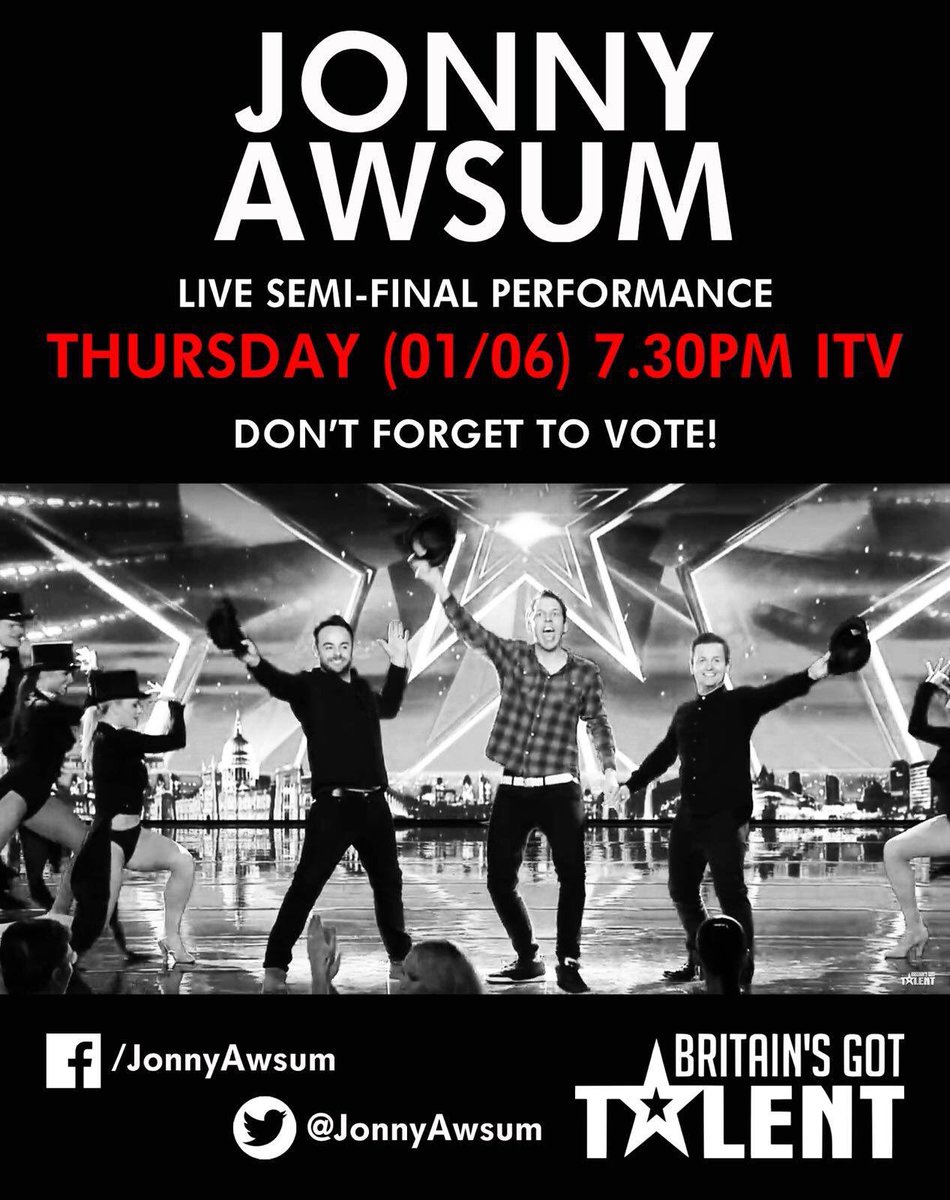 ShobeyR12's tweet photo. Well done @jonnyawsum you were brilliant on #BGT can't wait to see you at the @edfringe #jonnyrocks #comedyking https://t.co/FRA1XQLy6x
