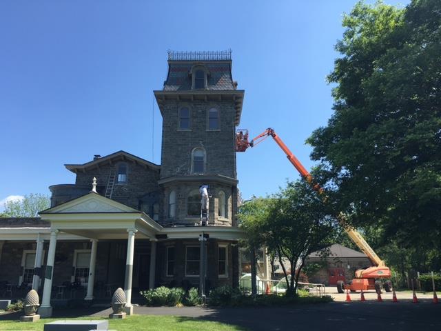 Our crew has been hard at work at the Woodmere Art Museum in Chestnut Hill. Our new high reach machines come in handy for this job!
