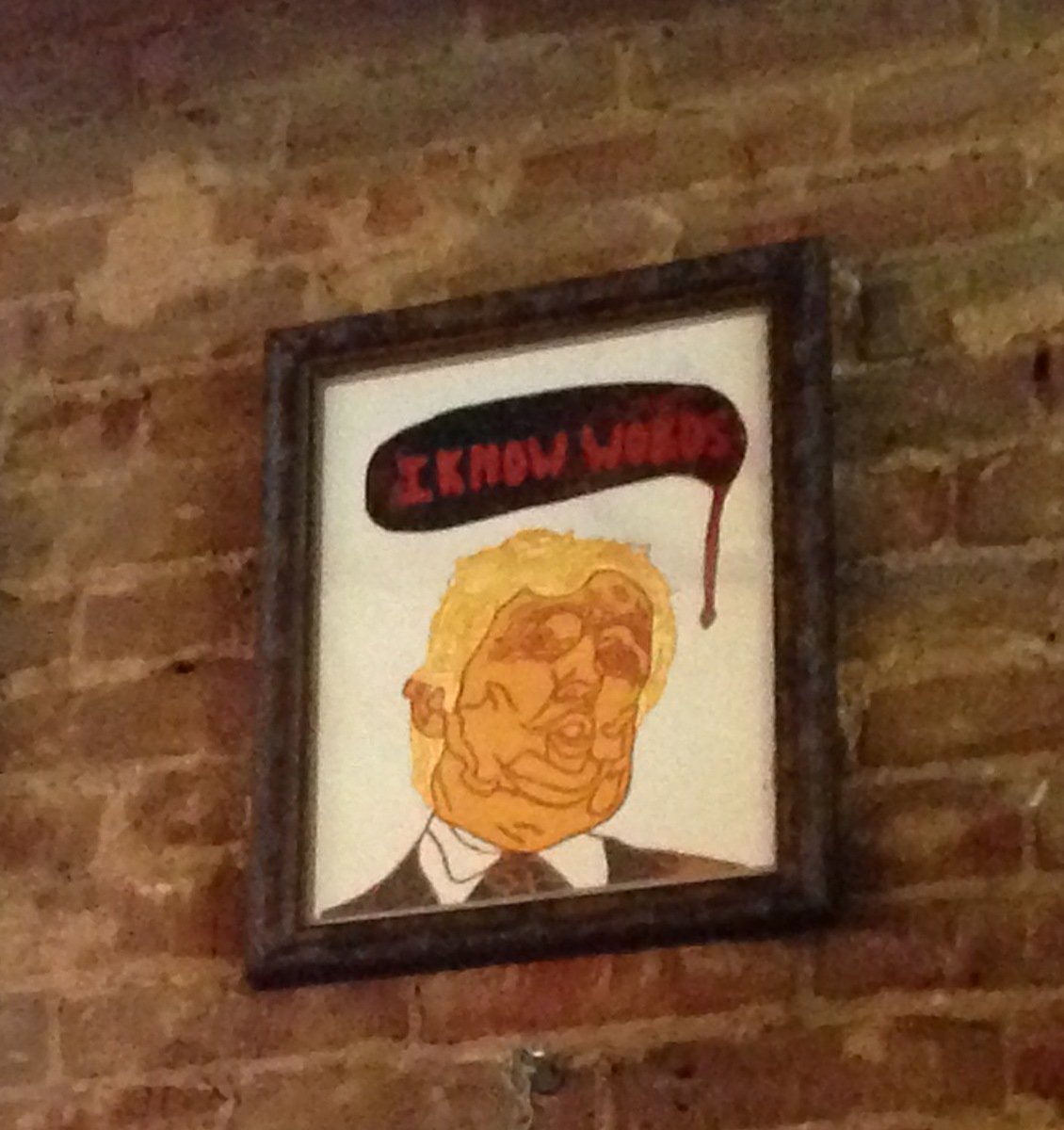 dhammondjr's tweet image. on the wall of the best pizza joint in red, red, red Denton, TX. But our artists are wonderfully blue, blue, blue. #drumpf #iknowwords