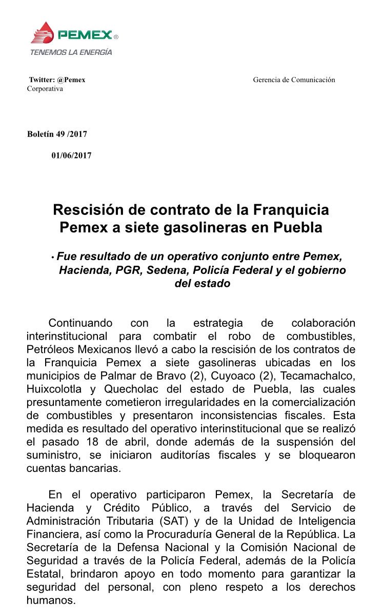 Petróleos Mexicanos on Twitter "Rescisión de contrato de