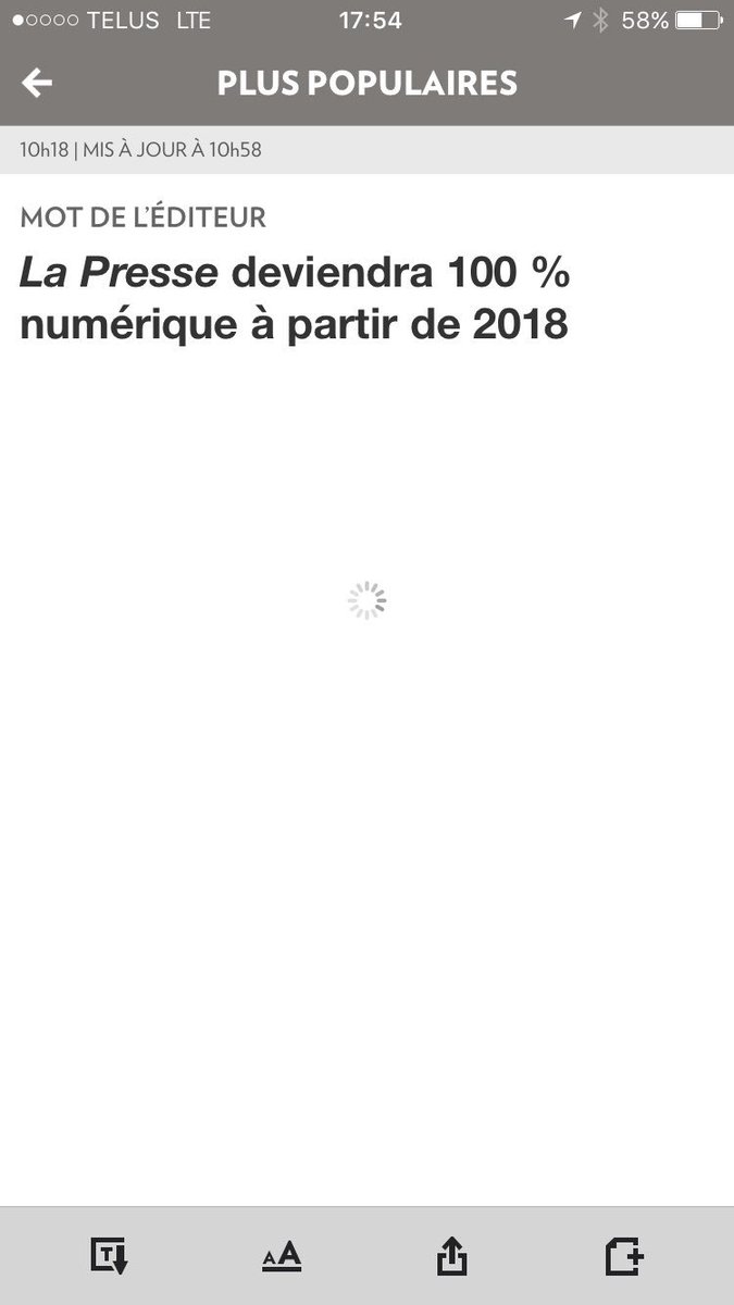 Amy__Bassi's tweet photo. Pourquoi pas mais j'avoue que... même cette nouvelle a été dure à lire! #lapresse #lapressemobile #Offline https://t.co/FNt4oRgrh2