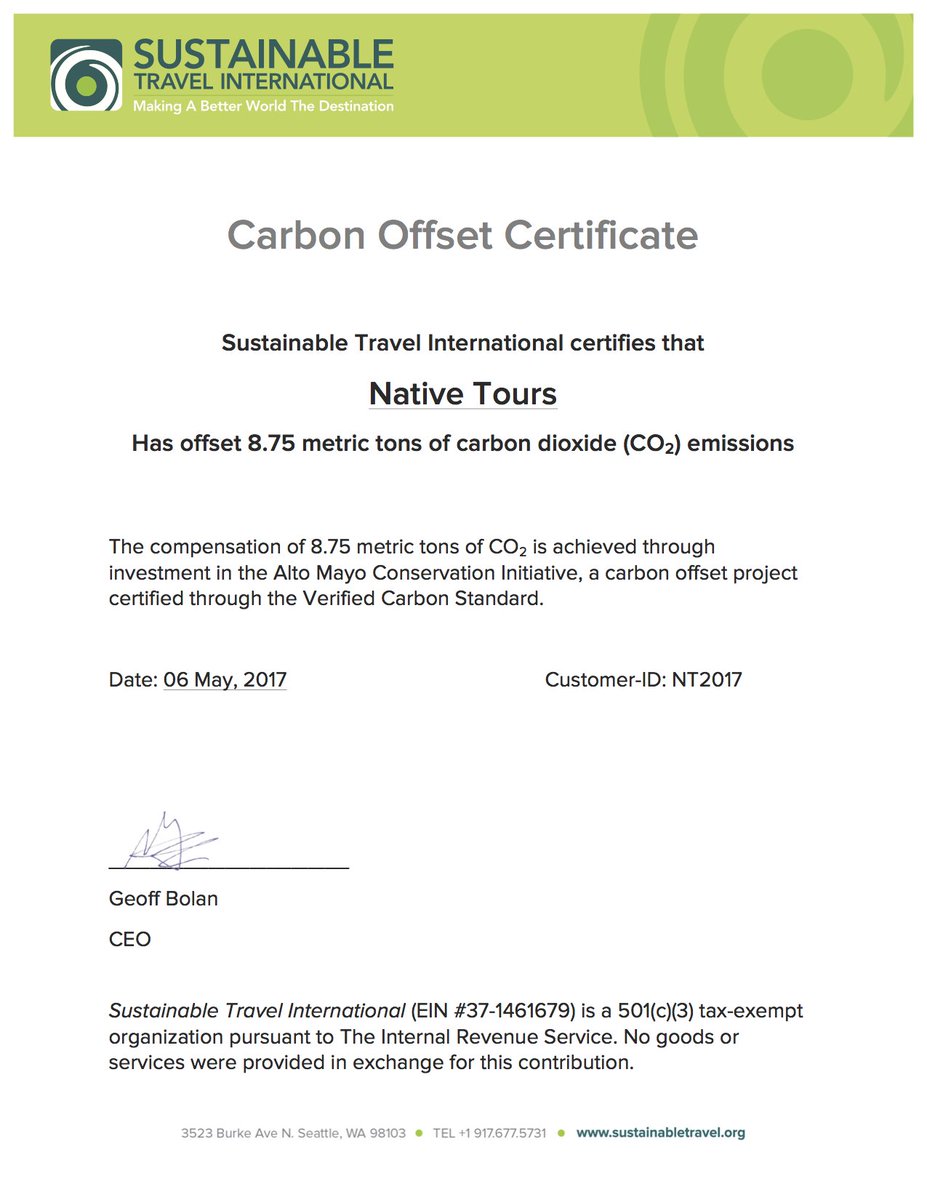 nativetours's tweet photo. Proud to partner with @STI_travel to offset 8.75 metric tons of #carbon dioxide. #TravelBetter with #NativeTours. https://t.co/5wBUwDh5rd