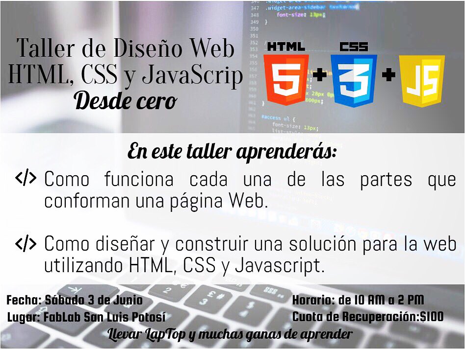 FabLabSLP3D's tweet photo. Súper taller! Cupo limitado, aparta tu lugar 💻 Info 4441245896 #diseñoweb #aprendedesdecero #fablabslp3d https://t.co/RE9f3XJBPY