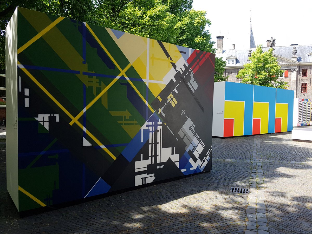 Contemporary artists' colourful geometric  responses to De Stijl opened in historic sq  in its birthplace this eve #Leiden #MTDD