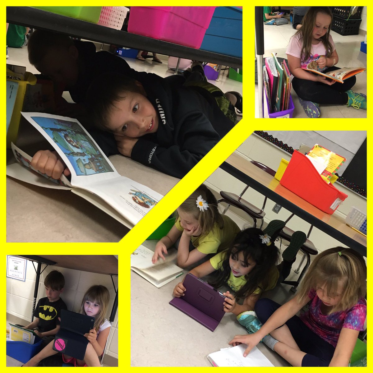 FirstiesMES's tweet photo. Learning under the tables for "U Day".  #ABCcountdown #theMESway https://t.co/ug93xs4lY5