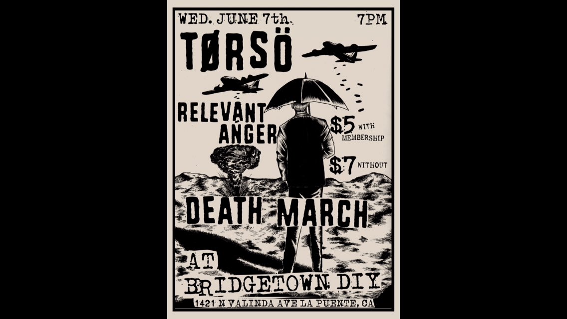 All ages Wednesday June 7th at Bridgetown DIY with Tørsö and Relevant Anger.