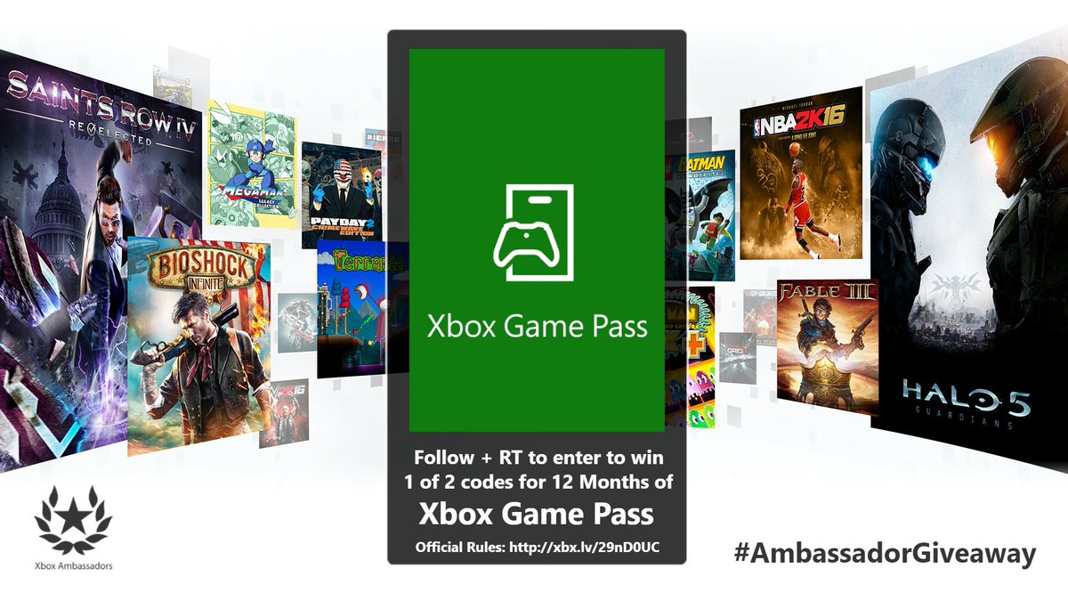 XboxAmbassadors's tweet image. We're giving away two codes for 12-months of #XboxGamePass! Follow @XboxAmbassadors &amp;amp; RT this Tweet to enter to #WIN! #AmbassadorGiveaway