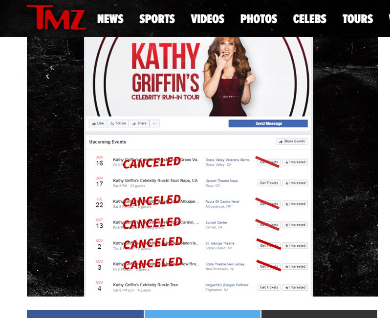 Kathy Griffin cancelled in Carmel, New York, New Jersey