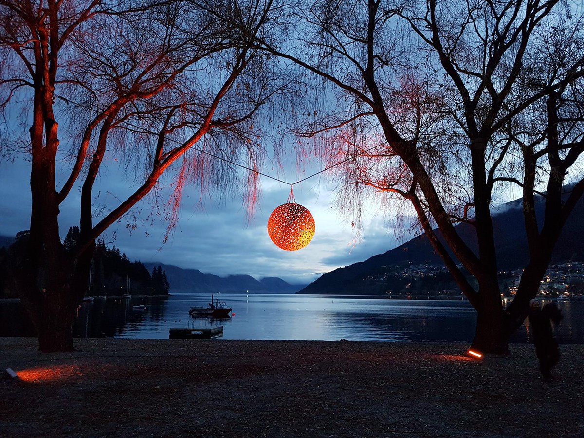 LUMAqueenstown's tweet photo. IT'S TONIGHT!!! Come down to #QueenstownGardens for an amazing #festival! Pictured - Rebecca Rose's sphere ready and waiting #whatson #event https://t.co/lf0LWxSeQZ