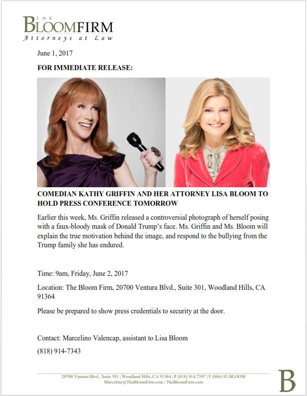 Lisa Bloom representing Kathy Griffin - holding press conference