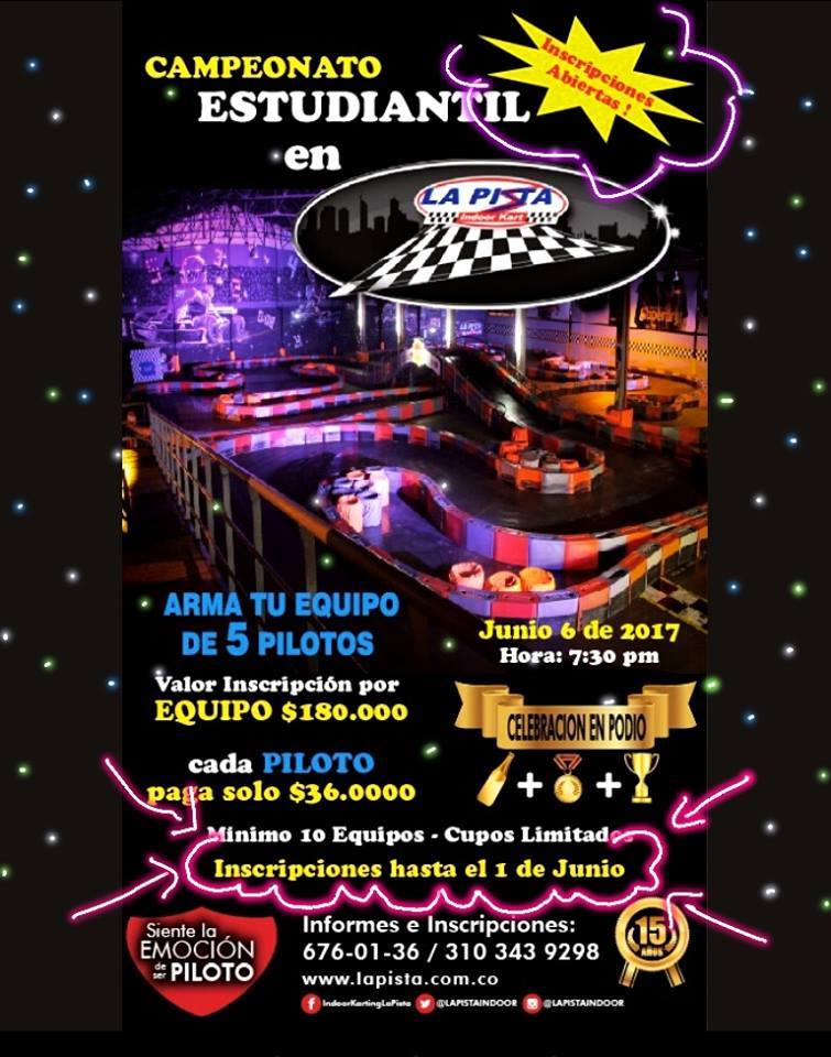 LAPISTAINDOOR's tweet photo. ¡ULTIMO DÍA DE INSCRIPCIONES! Qué esperas? Cupos limitados, realiza la reserva aquí  👉 https://t.co/sTGoM2RLXI 👈  🏆🏆🏆🏁 https://t.co/oGMesXSWu5