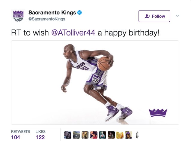 The Kings waived Anthony Tolliver... after messageing him a Happy Birthday. Awkward...
 