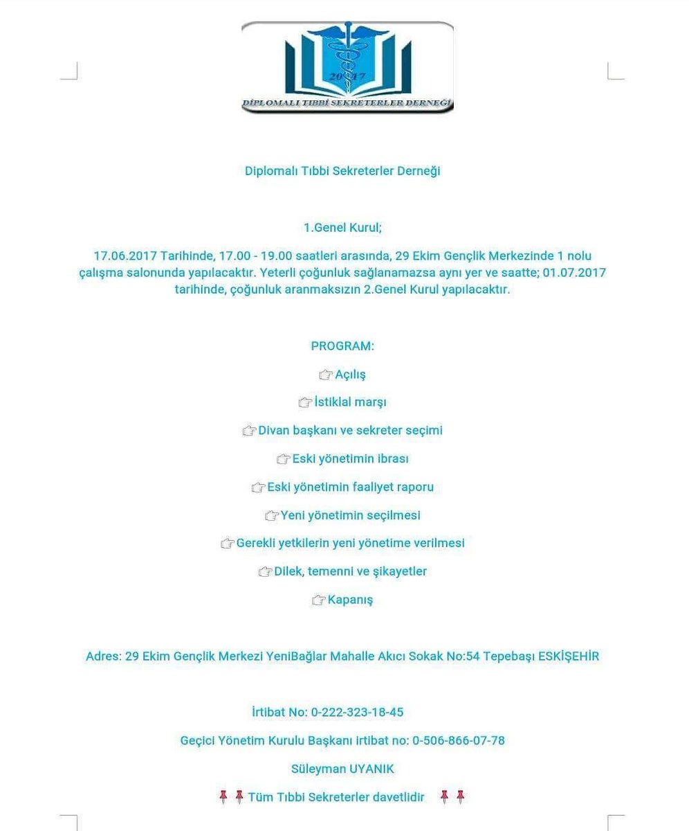 Diplomalı Tıbbi Sekreterler Derneği 1. Olağan Genel Kurulur Tüm üye ve Takipçilerimiz Davetlidir. 
@apkla_08