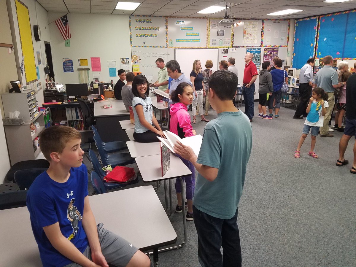 KellyStroeing's tweet photo. Author's Night 2017 celebration. Ss showcase their published anthology of 6th grade writing. @FriedellMiddle https://t.co/VbSJoqF0TO