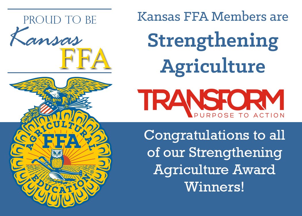 KansasFFA's tweet photo. Congrats to each of our chapters in the Strengthening Agriculture area of the National Chapter award! #transformksffa https://t.co/wXRsrmJ8aS