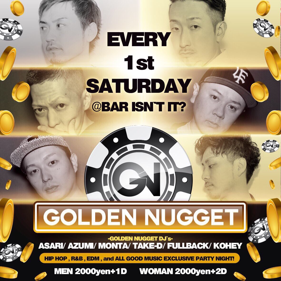 DJASARI's tweet photo. 今週3日の土曜日はGOLDEN NUGGET at. BAR ISNT IT？です！お馴染みのDJ'sフルメンバーでガッチリ盛り上げますので皆さん是非是非遊びに来て下さい‼︎ #ゴルナゲ https://t.co/fRbSim2A3m