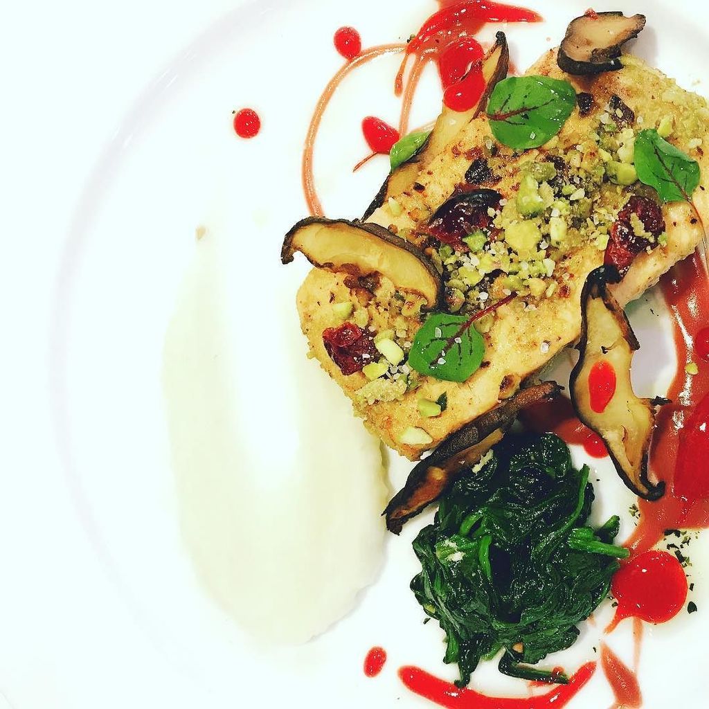 Catch of the Day--Pistachio Crusted king salmon/ brown butter shitake/ silky potato/ merlot-sherry creme/ sautéed … ift.tt/2svbxKc