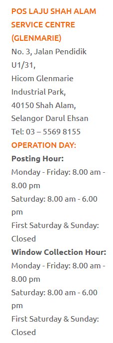 Pos Malaysia Berhad On Twitter Syrxnuar Hi Sila Rujuk Dibwh Pjbt Pos Besar Beroperasi Shgga Jam 5pm Poslaju Shah Alam Beroperasi Shngga 6 30pm Spjg Ramadhan Tk Ne Https T Co 8kknofpoep Twitter