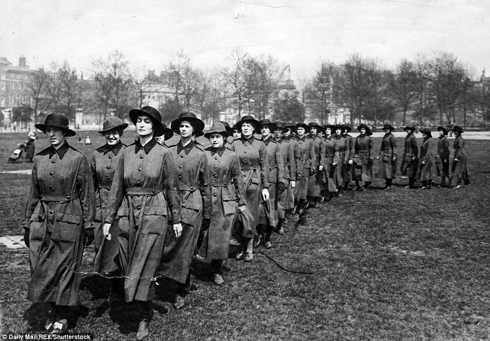 Jun 1, 1917 Women's Army Auxiliary Corps (WAAC) members marching in