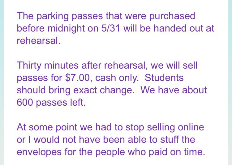 Message from Dr. Cohen regarding parking passes: