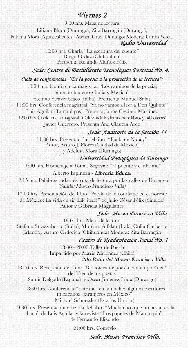 #Durango mañana seguimos con las actividades del 5to Encuentro Internacional de Escritores "José Revueltas" 2017. ¡Buenas Noches!