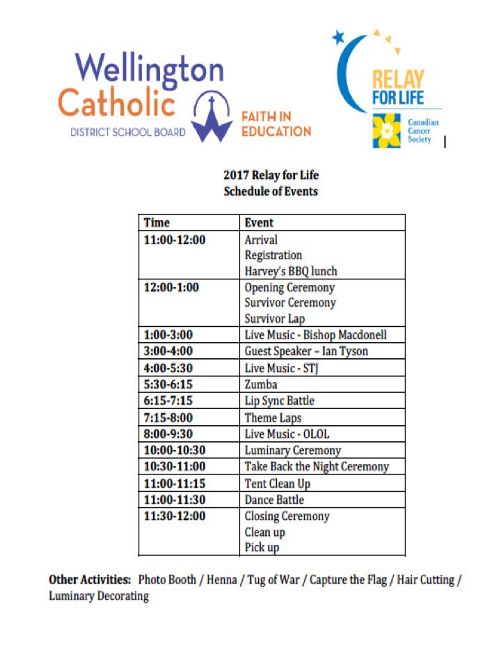 OLOLCRUSADERS's tweet photo. @ololrelay2017 Here's the Relay schedule for Friday June 2nd #CrusaderPride #raisefundsforcancer #RelayRelayRelay https://t.co/VEoPL7aNKC