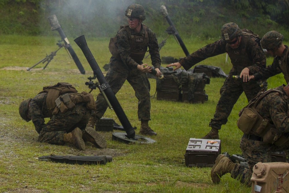 IIIMEF's tweet photo. Raining Steel 🤘

U.S. Marines with Battalion Landing Team, 3rd Battalion, 5th Marines fire an 81 mm mortar during training May 31. https://t.co/qsLKT46eyx