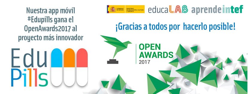 educalab's tweet photo. Nuestra 📱 app móvil #Edupills 💊🎓 @educaINTEF gana el #OpenAwards2017 🏆 al proyecto más innovador ¡Gracias a todos!
https://t.co/mhgOxy1uYz https://t.co/fFZHYMW7kk