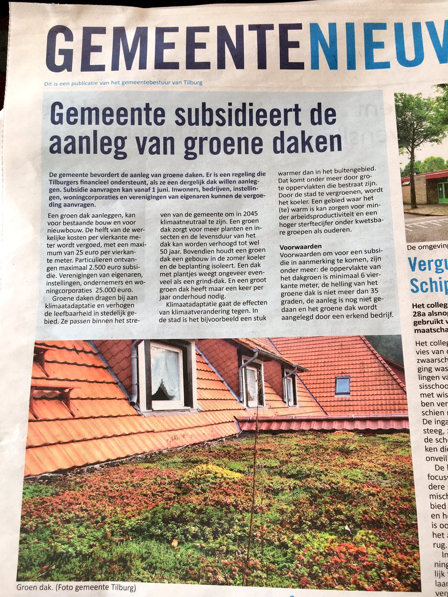 Gister is stimuleringsprogramma #groenedaken officieel gestart. Goed voor #klimaatadaptatie, #biodiversiteit &amp; beleving. #Tilburgkleurtgroen