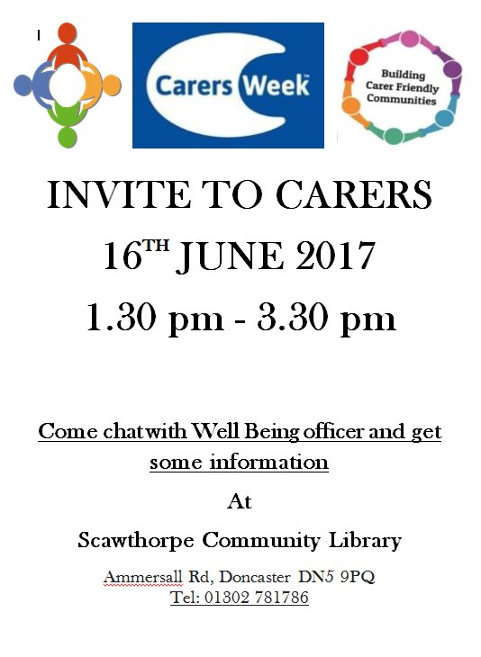 Carers week is coming up, and Well Being will be out and about in your community offering support &amp; advice to carers. #doncasterisgreat