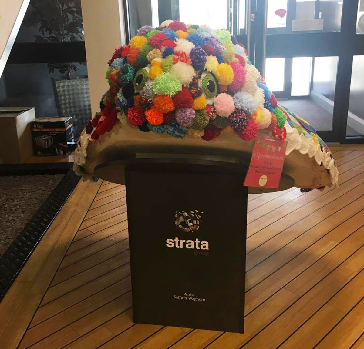 StrataSpeak's tweet photo. The Moth-er of all moths is covered #TheLittleWickerBasket #yarnbombmoth #AmyJohnsonFestival #MothForAmy #MothTakeover #StrataOnCulture https://t.co/qqaHK5Rr8m
