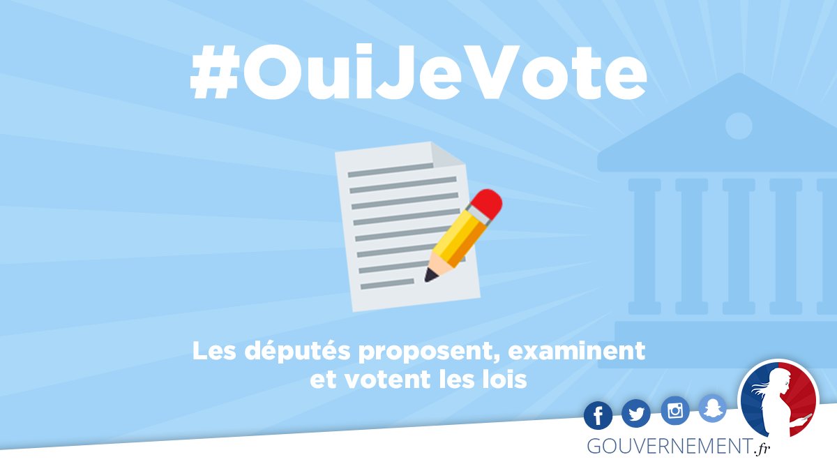 #Législatives2017
Choisissez qui portera votre voix à l'<a href="/AssembleeNat/">Assemblée nationale</a> 🏛️ : votez les 11 et 18 juin #OuiJeVote 🗳️
