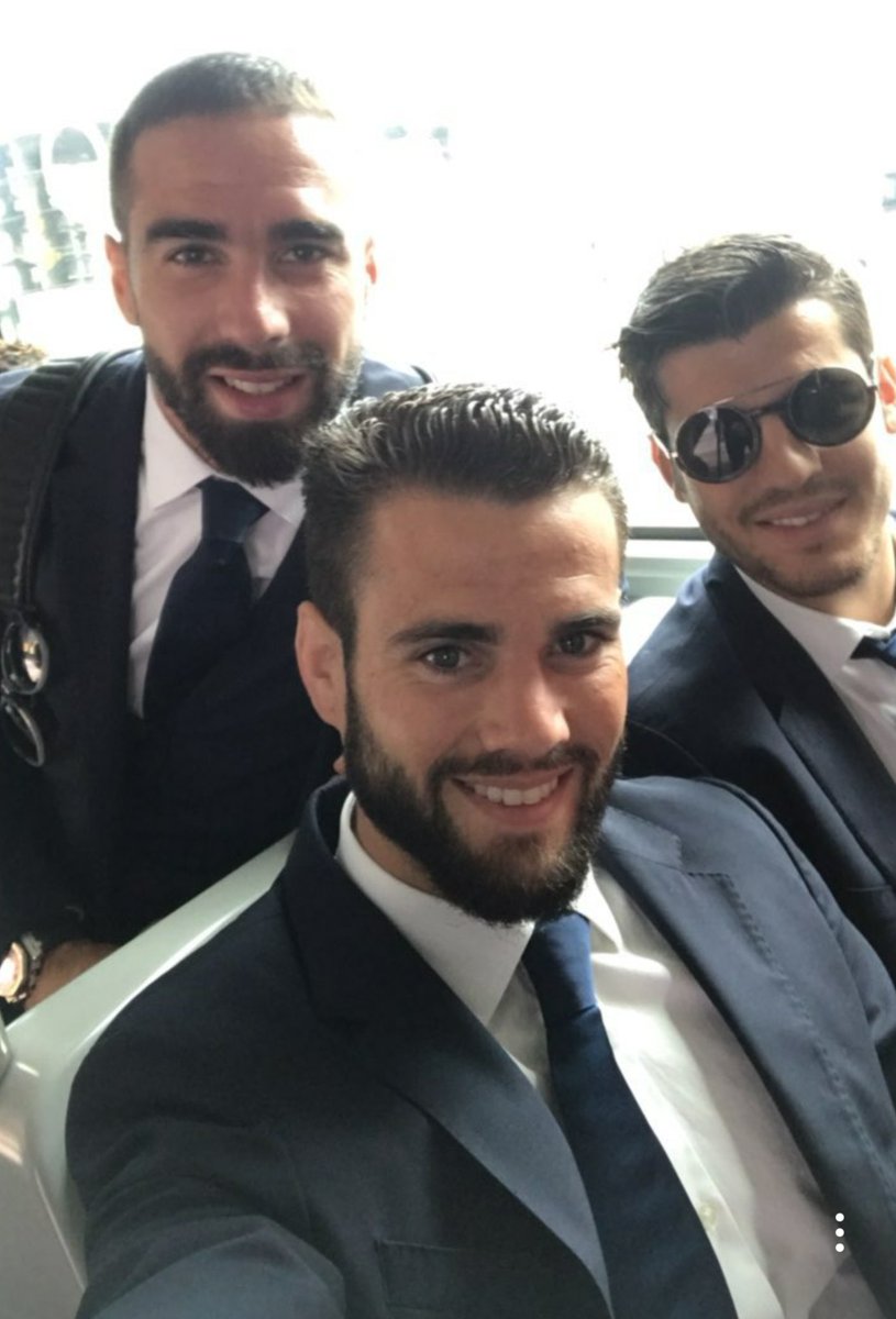 realmadrid's tweet photo. ✈ #APorLa12

🇪🇸 @DaniCarvajal92
🇪🇸 @nachofi1990 
🇪🇸 @AlvaroMorata 

¡VAMOS!

#RMUCL #HalaMadrid https://t.co/mR5hN0CH24
