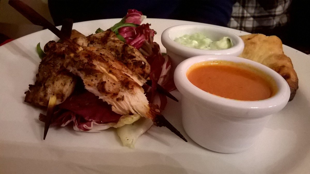 There are starters - and there are jerk chicken skewers served with flat bread, salad &amp; pineapple &amp; mango chutney. Wake up your tastebuds!
