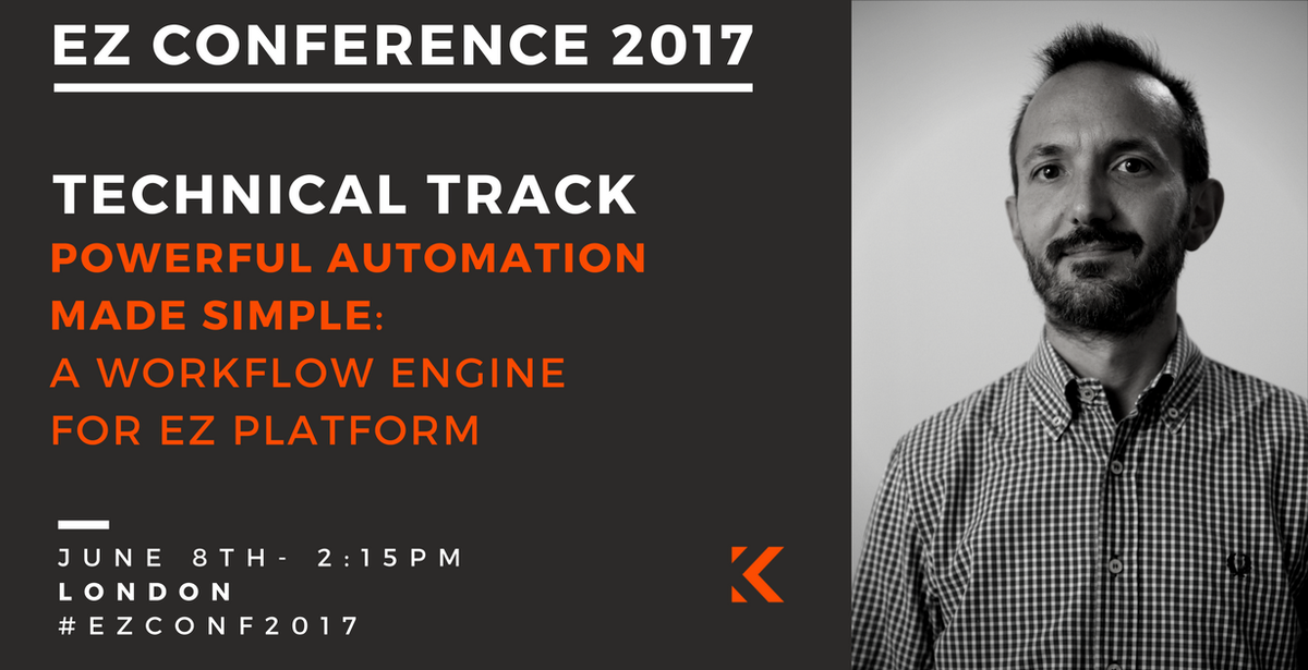 Kaliop's tweet photo. Listen to Gaetano at the #eZconf2017: a Workflow Engine for #eZ Platform > https://t.co/4tcczsPQwx #eZConf #eZPublish https://t.co/0BIOxMnrYk
