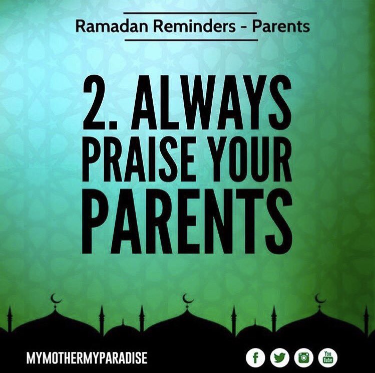 MyMotherMyParad's tweet photo. 2. Always Praise Your Parents

#MyMotherMyParadise #Mother #Father #Parents #RamadhanReminders #Ramadhan #Islam #Deen #Muslim #Respect https://t.co/kA7Sw1JWrm