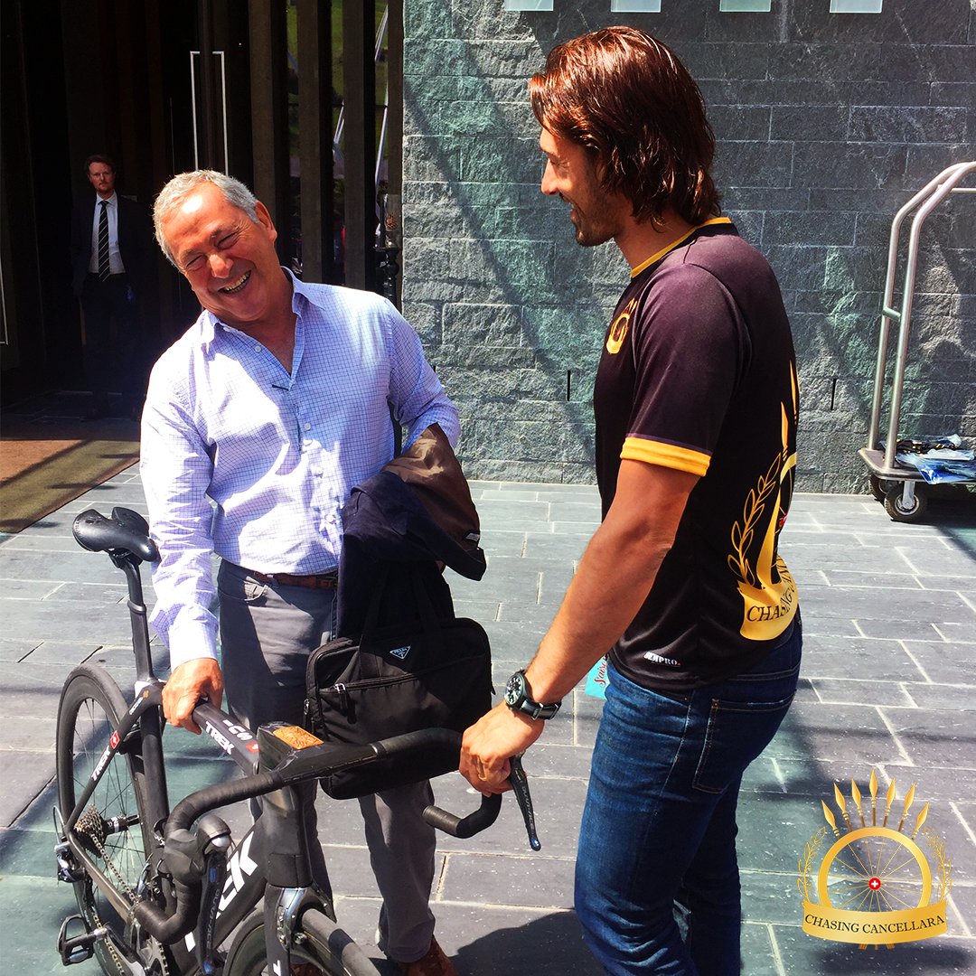 chasecancellara's tweet image. 🏆 @f_cancellara making connections with Samih Sawiris. #chasingcancellara #sawiris #chedi #andermatt