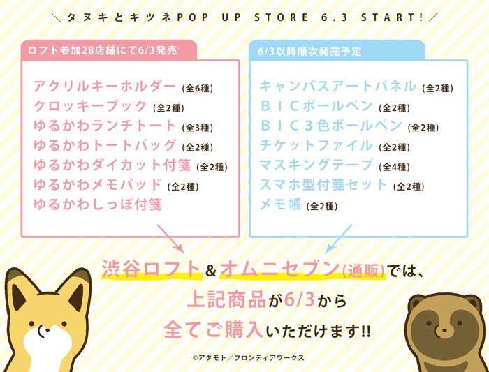 タヌキとキツネ グッズがロフトから販売 発売は6月3日10 00から モノ好き ブログ