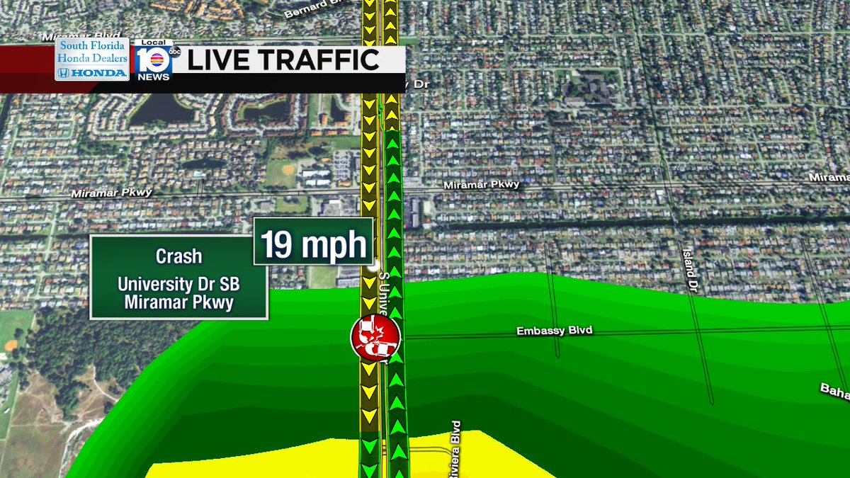 Crash on University Dr SB at Miramar Pkwy #traffic https://t.co/GTfeesxiFD