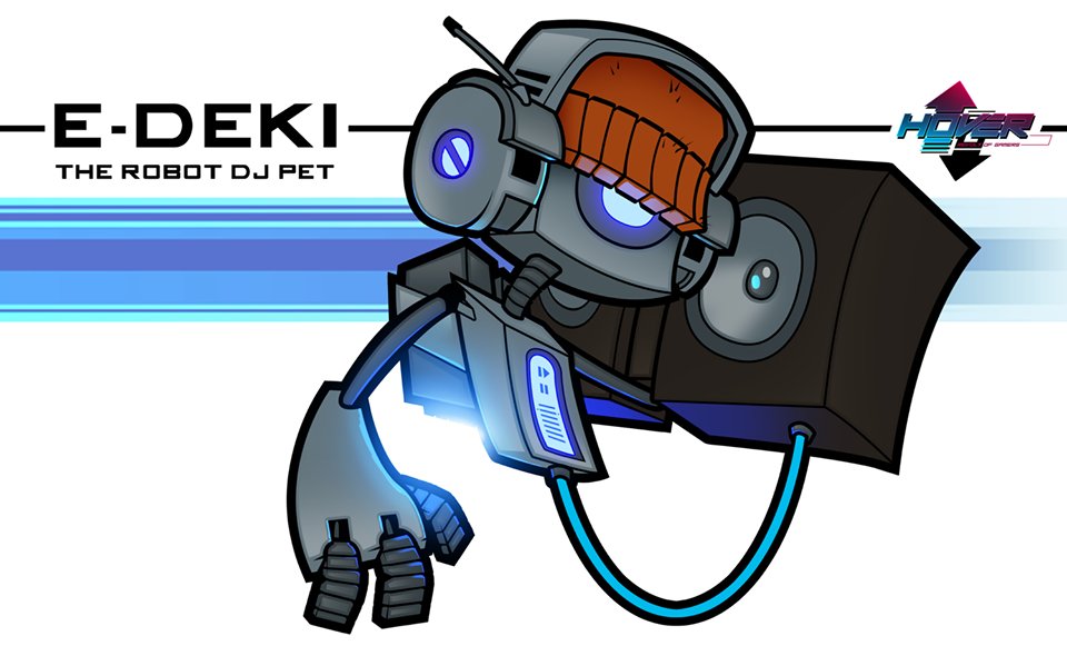 Hideki_Naganuma's tweet photo. Introducing, the robot DJ pet version of me, "E-Deki" in @Hover_the_Game https://t.co/gZVvijceKH